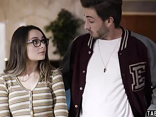 Perv superstar takes advantage of timid teen reporter aften opal with rough blowjob and pussy play