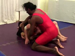 Veve lane dominates in intense spandex wrestling match with powerful moves!