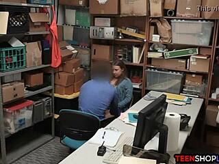 hey, this teen shoplifter bends over doggystyle for the security guard, giving blowjob and wet pussy action 😏