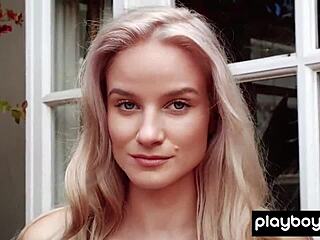 Skinny blonde teen Roxy Shaw stripping naked outdoors and watering her petite tits 😏