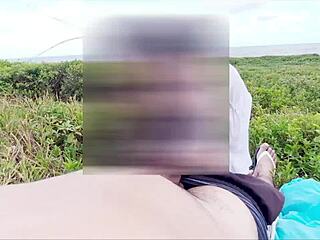 Brunette amateur with long hair gets quick creampie and cunilingus in tight pussy during public outdoor beach action