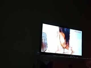 We started watching porn and she began massaging my cock until she milked every drop from it.