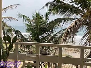 Ebony wife flashes pussy outdoors