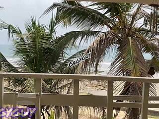 Ebony wife flashes pussy outdoors