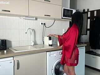 Exhausted Husband Gets Balls Drained by Horny Wife in Quick Lingerie Muff Diving Spooning Session