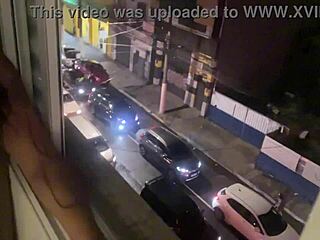 Latina with huge tits and juicy pussy gives it up to friend in open window creampie