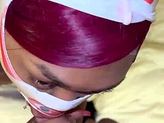 man that masked deep throater is slurping on big black cock with sloppy wet pov action and spitting