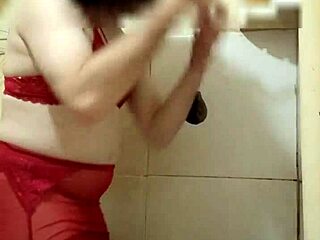 Crossdresser in Lingerie and Miniskirt Reveals Small Cock