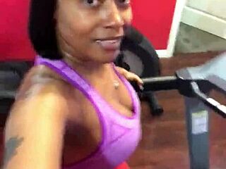 Cherokee casually works out on the treadmill flaunting her massive ebony ass in solo session