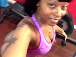 Cherokee casually works out on the treadmill flaunting her massive ebony ass in solo session