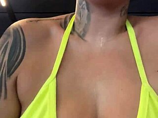 Fui treina shows off big tits and wet pussy in tiny bikini at Copacabana beach gym, getting so horny she almost gets kicked out