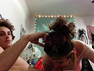 European brunette delivers perfect blowjob before bending over for Italian deepthroat ass action