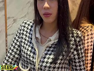 Ladyboystar Features Gus as 20 Yo Thai Ladyboy with Blue Eyes and Braces in Skinny Crossdressing and Blowjob Scene