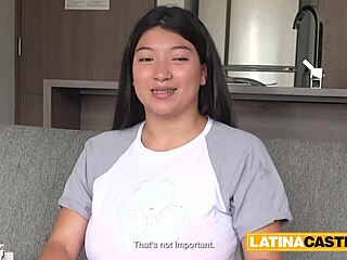 latina babe hints at massive boobs titty fuck in amateur casting