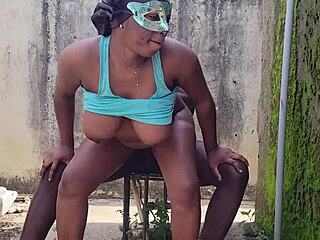 That babe bends over outdoors for a fast doggystyle pounding in her tight ass