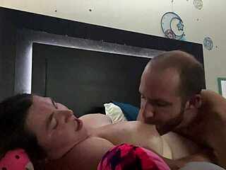 Sucking huge boobs of fat bbw with natural tits in close-up action