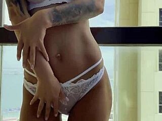 gorgeous monika fox tries on new sexy lingerie and poses with big fake tits in european brunette solo