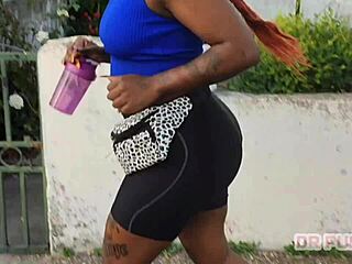 Giant ass redhead filmed training by her lover in gym