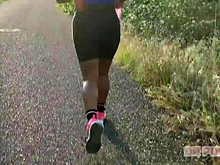 Giant ass redhead filmed training by her lover in gym