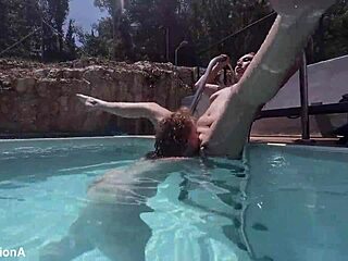 Underwater Lesbian Strap-On Action with Squirting and Ass Licking in Public Pool