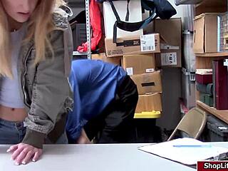 Hey, shoplifter Kate, suck this monster cock in POV. Blonde babe gives hardcore blowjob to LP in shop reality sex.