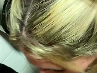 Blonde Slut Deepthroats Black Cock in Public Cinema Bathroom