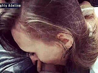 Do un pompino bagnato in macchina per ingoiare sborra come Adeline birichina