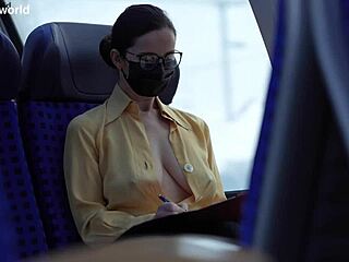 Slave wife goes braless and downblouse in public with petite natural tits, submissive bdsm elements, and outdoor flashing as secretary