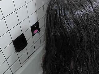 Careful moments with stepsister in the shower avoiding any mishaps