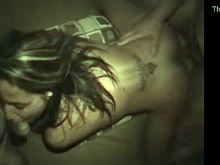 sexy milf gets spit roasted by amateurs in a casual homemade scene.