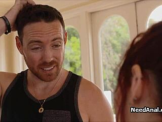 redhead pawg gives blowjob during yoga session with intense hardcore ass action