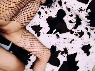 Look at this beautiful wife in her erotic fishnet bodysuit spreading those legs wide for intense anal action!