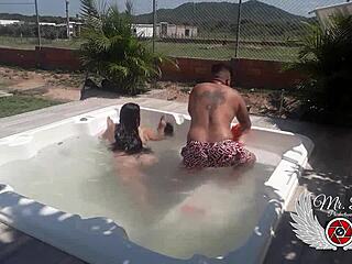 why are we risking public sex in my in-laws jacuzzi with blowjob doggy fuck and bareback outdoor thrills while i strip naked