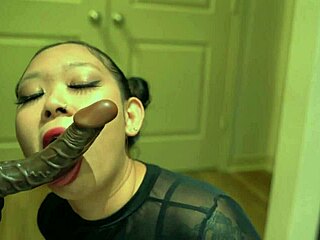 beautiful curvy asian brunette sucks wet huge bbc dildo deepthroat fucks tight pussy doggystyle orgasm