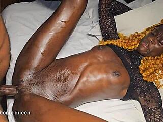 skinny ebony sarah bends over tiny waist for bbc doggystyle, cowgirl and missionary pounding