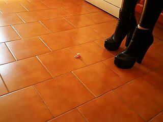 tall mistress in boots dominates huge ass bdsm slave heels fetish garage session