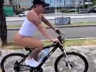 Wife's big ass takes anal plug while riding crossdressed cock doggystyle?