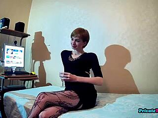 step cousin poses sexy in red lingerie then sucks cock and takes pussy pounding on bed