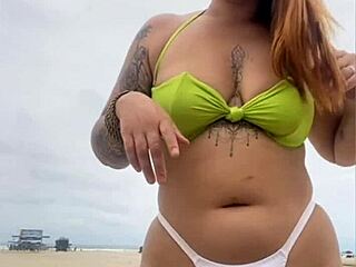 Cheese vendor couldn't stop staring at my pussy flashing on the beach