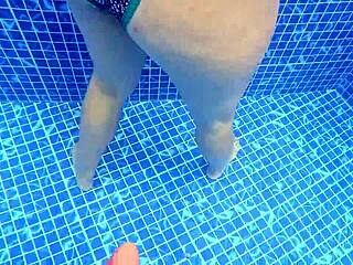 spot a stranger with huge ass shaking masturbating poolside swap her plastic DILDO for real cock ROUGH DOGGY cum covered