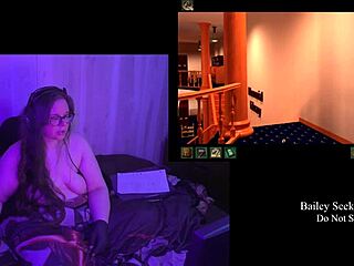 Brunette BBW bares big natural tits in naked remaster play