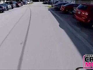 skinny teen brunette rides dildo on bike for cash