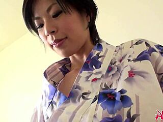 that japanese babe in kimono drops to knees sucking cock pov outdoors then rides moaning