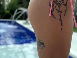 pool day turns naughty with public outdoor fucking and creampie finish