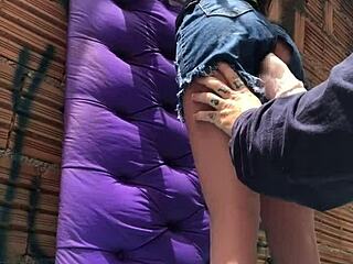 eating this married chick's ass with a sex toy right in the favela 🔥🍑