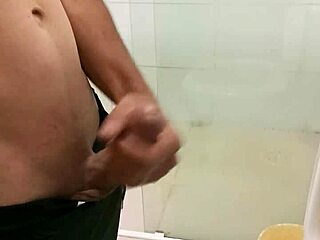 Huge cumshot blasts from skinny solo masturbation cock
