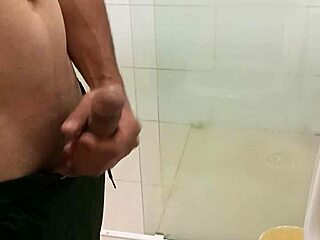 Huge cumshot blasts from skinny solo masturbation cock