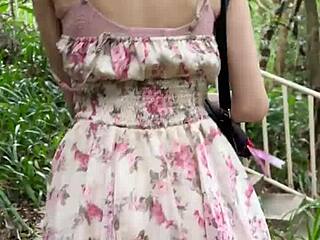 Asian Hiker Teases Exposure into Mountain Solo Squirting Bliss