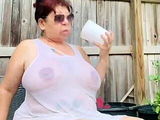 big tits soaking through her wet shirt