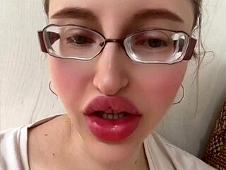 Huge Russian Blonde in Glasses and Lipstick